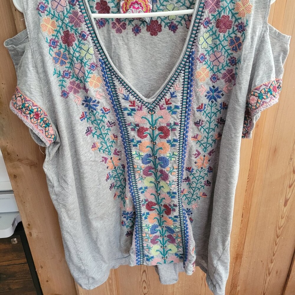 Johnny Was Boho Open Shoulder Top
